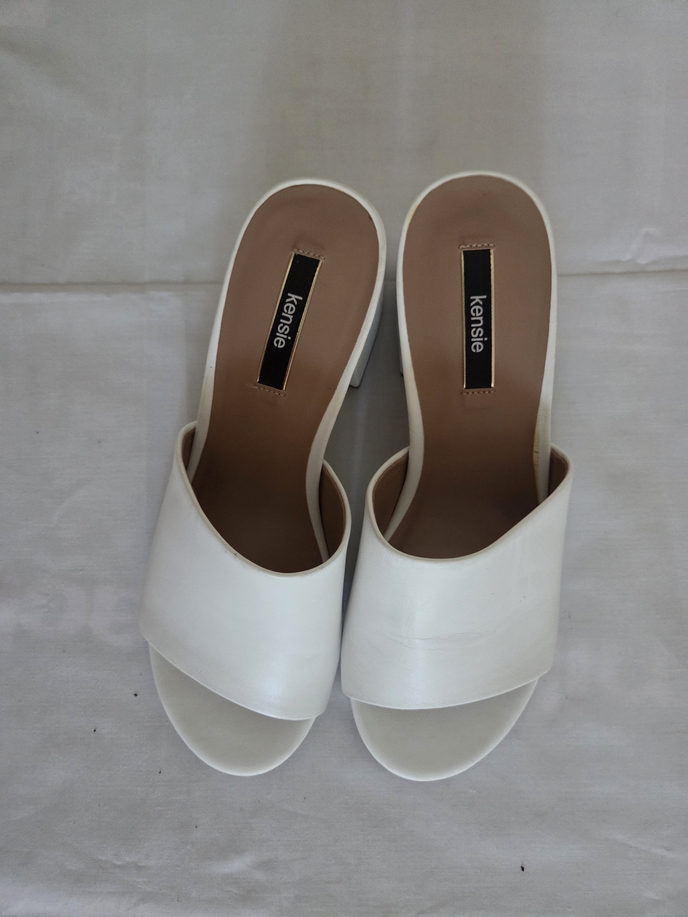 kensie White Leather Open-Toe Mule Sandals